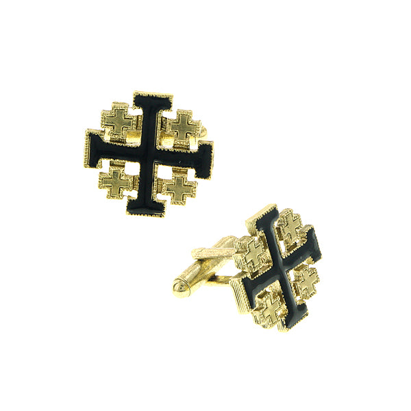 Anbinder 14K Yellow Gold and Diamond Classic Jerusalem Cross Hanging  Earrings with 26 Diamonds